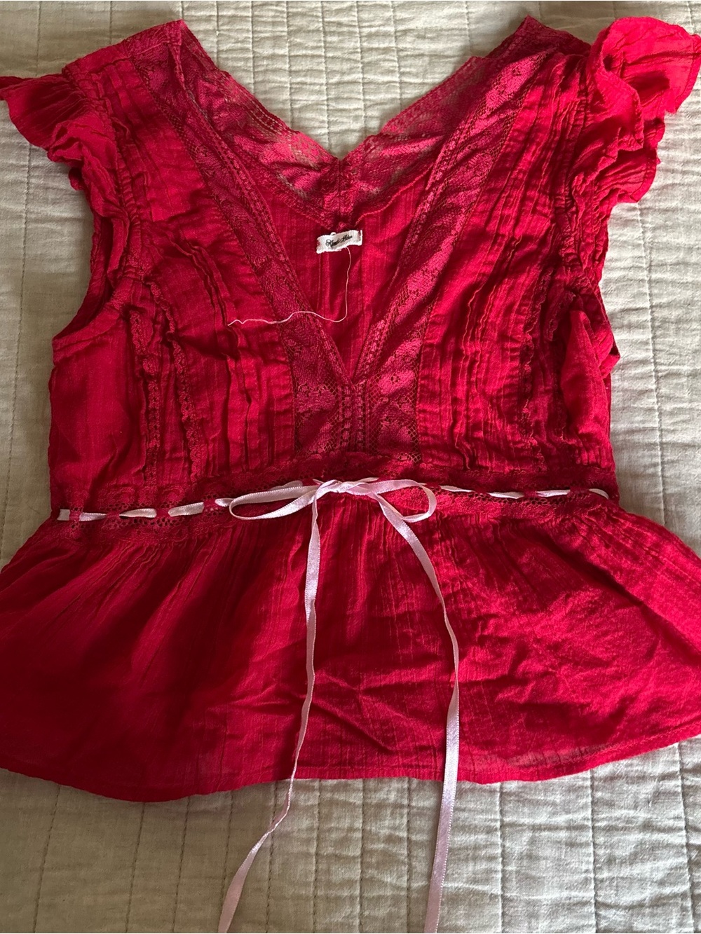 Kimchi Blue Bright Red Lace-Trim Peplum Tank Top